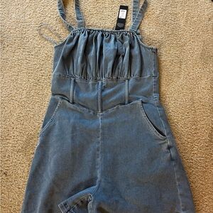 Fashion Nova Denim Jean Shorts Romper